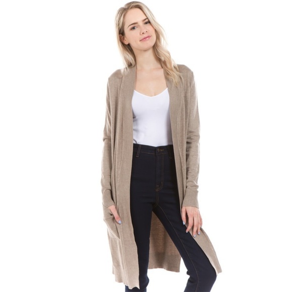 Sweaters - Knit Cardigan Long Sleeve Sweater Solid Soft Camel